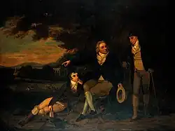Edward Jenner advising a farmer to vaccinate his family. Oil painting by an English painter, c. 1910