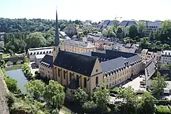 A view of Neimënster Abbey in the Grund