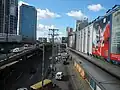 The length of Centris Station (right) from the side of Epifanio de los Santos Avenue.