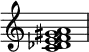 {
\override Score.TimeSignature #'stencil = ##f
\relative c' {
\clef treble \time 4/4
<c des e f gis a>1
} }