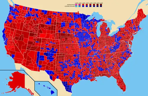 Election results by county. &nbsp;&nbsp;George H. W. Bush &nbsp;&nbsp;Michael Dukakis