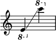 {
\override Score.SpacingSpanner.strict-note-spacing = ##t
\set Score.proportionalNotationDuration = #(ly:make-moment 1/8)
\override Score.TimeSignature #'stencil = ##f
\relative c {
\time 2/4
\ottava #-1 e4 \glissando
\ottava #1 c''''
}
}