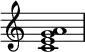 {
\override Score.TimeSignature #'stencil = ##f
\relative c' {
\time 4/4
<c e g a>1
}
}