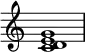 {
\override Score.TimeSignature #'stencil = ##f
\relative c' {
\clef treble \time 4/4
<c d e g>1
} }
