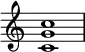 {
\override Score.TimeSignature #'stencil = ##f
\relative c' {
\clef treble \time 4/4
<c g' c>1
} }