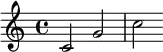 \relative c' { \clef treble \time 4/4 c2 g' | c }