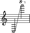 { \override Score.TimeSignature #'stencil = ##f
c2 \glissando \ottava #1 a''''2 }
