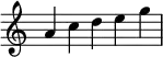 \relative c'' {
\time 5/4
\omit Score.TimeSignature
a c d e g
}