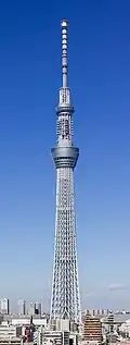 View of a tall, slender, gray structure