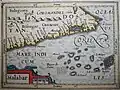 A horizontal Malabar Coast miniature map by Abraham Ortelius, Antwerp, c.1580, from the Epitome Theatri Orteliani; *a reprint by Petrus Bertius, 1630*; and *another Bertius version*, Amsterdam, c.1600-18