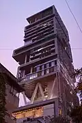 Mukesh and Nita Ambani's private skyscraper Antilia as seen from Altamount Road
