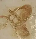 Head of a soldier with a helmet