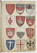 15th-century depiction of the arms of Toulouse as a voided cross potent.