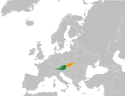 Map indicating locations of Austria and Slovakia