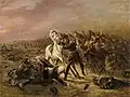 Blücher was wounded and fell from his horse. His adjutant Nostitz is next to him. (c. 1862)