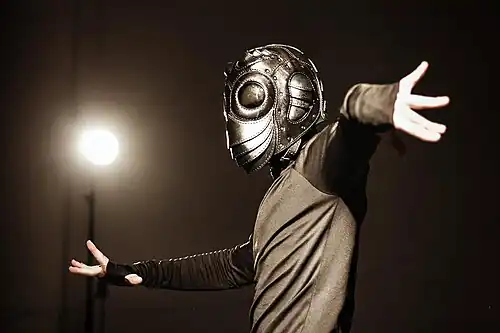 Bob Basset leather mask at the art-performance "Behind the Mask", Gogolfest, 2015