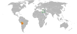 Map indicating locations of Israel and Bolivia
