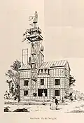 Drawing of the maison électrique showcased at the 1895 Bordeaux Exposition.