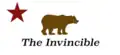 Digital reconstruction of the Bear Flag from Bradshaw's account. It was the biggest Bear Flag made during the revolt, measuring around 6 feet (1.8&nbsp;m) wide and 13 feet (4&nbsp;m) long[48]