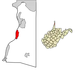 Location of Wellsburg in Brooke County, West Virginia.