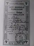 Power ration card issued at Drancy
