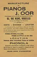 Publicity card, rear, approx. 1910