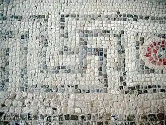 Roman meander on a mosaic from the Chedworth Roman Villa, England, unknown architect, c. 120 AD