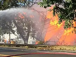 The stadium on fire