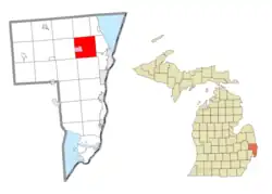 Location within St. Clair County (red) and the administered CDP of Ruby (pink)