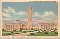 Postcard of Will Rogers Coliseum, Memorial Pioneer Tower and Will Rogers Auditorium, undated