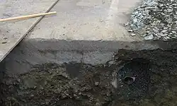 Image 4An example of composite pavement: hot-mix asphalt overlaid onto Portland cement concrete pavement (from Road surface)