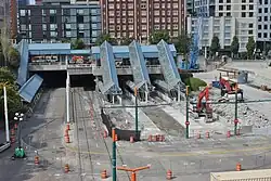 Convention Place Station during demolition