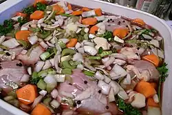 Coq au vin ingredients, before cooking