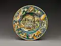 Dish with Achelous and Theseus, by Maestro Domenego da Venezia, c. 1550–70