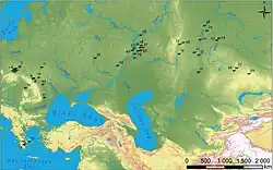 Double-horse burials 2000–1300 BC, associated with the spread of chariots[14][15]