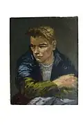 Edward Melcarth, Blond Man with Blue and Green Shirts, oil on canvas, 18 x 14 inches
