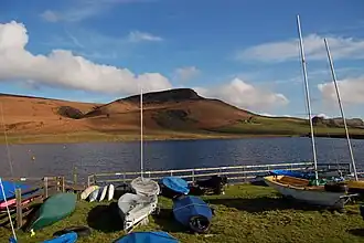 Picture of a reservoir with sailing boats on land bordering the water