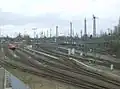 A view of the yard and station from the east