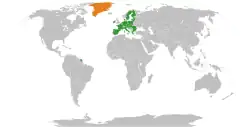 Map indicating locations of European Union and Greenland