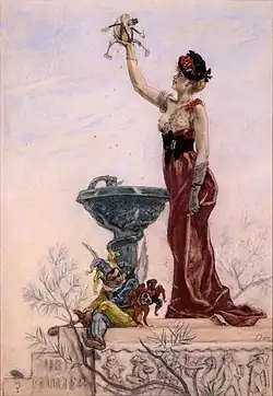 The Lady with the Puppet (ca. 1883–1885) mixed media (39.4 x 27.4&nbsp;cm) Musée Félicien Rops, Namur