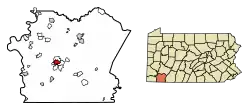 Location of Uniontown in Fayette County, Pennsylvania.