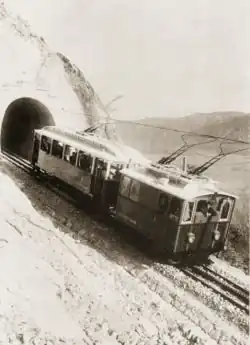 Rittnerbahn early electric cog locomotive and carriage