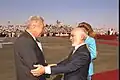 Ezer Weizman greeting King Hussein of Jordan.