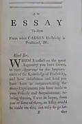 First page of "An essay to shew the cause of electricity, and why some things are non-electricable"