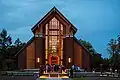 The west front of the chapel at dusk