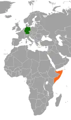 Map indicating locations of Germany and Somalia