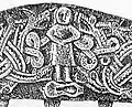 Circa 1200 A.D., Norway. Gunnar with a lyre at his feet, in the snakepit. Artwork decorating chair, originally in Heddal Stave Church.
