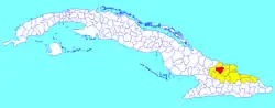 Holguín municipality (red) within Holguín Province (yellow) and Cuba