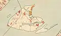 This 1888 map reveal an increased area of the island due to mass deposits, as well as increased industry, and the finished railroad with side tracks to the ports.
