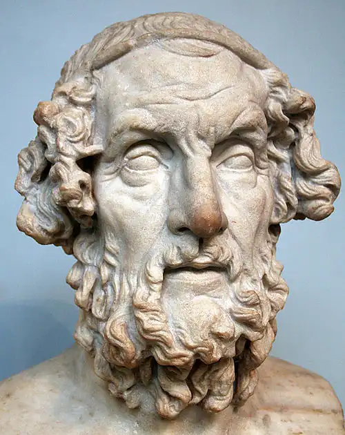 Marble terminal bust of Homer. Roman copy of a lost 2nd-century BCE Hellenistic original